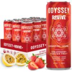 Odyssey Revive - Bebida de hidratación espumosa con L de teanina,, sabor fresa y maracuyá, empaque 12 unidades